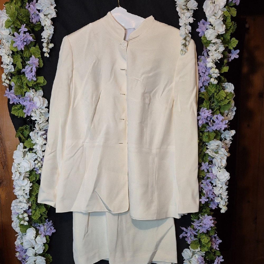 Preston & York Cream Mandarin-Collar Blazer Jacket And Skirt Set (2pc)